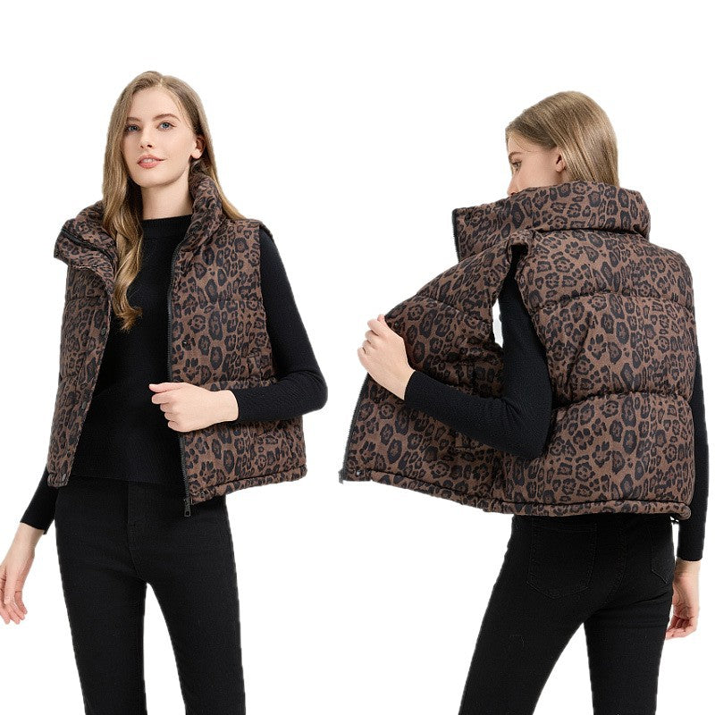 Leopard Print Stand Collar Temperament Cotton Vest
