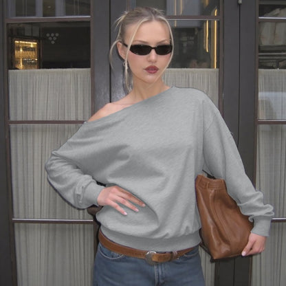 Fashion Casual Loose Waist Diagonal Collar Long Sleeve Sweater