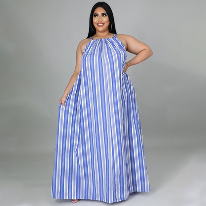 Women's Loose And Casual Plus-Size Striped Printed Dress