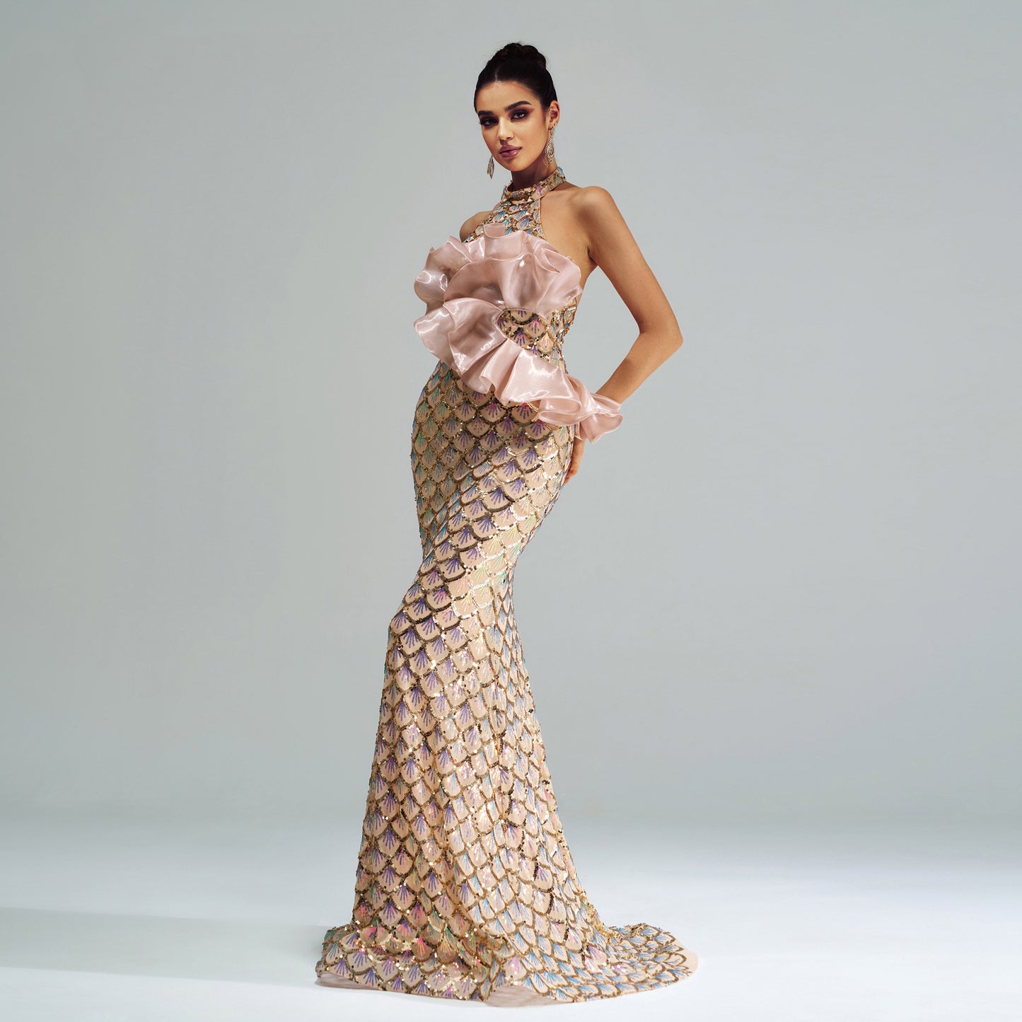 Halter Sequined Mermaid Evening Dress