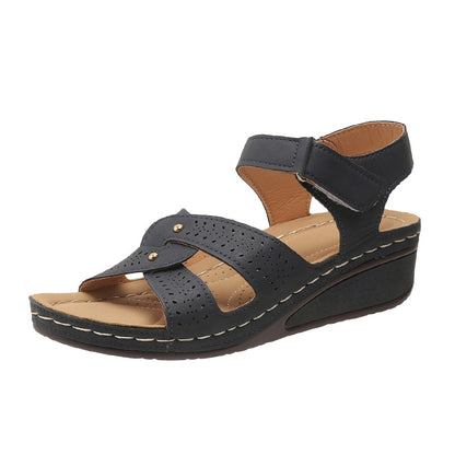 Wedge Heels Sandals Summer Shoes With Velcro Roman Shoes