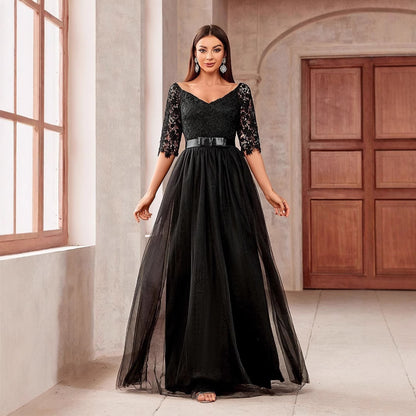 V-neck Lace Off Shoulder Princess Dress