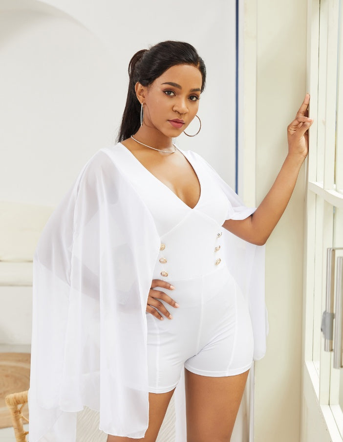 Women’s V-Neck Short-Sleeve Jumpsuit – Chic & Casual All-in-One