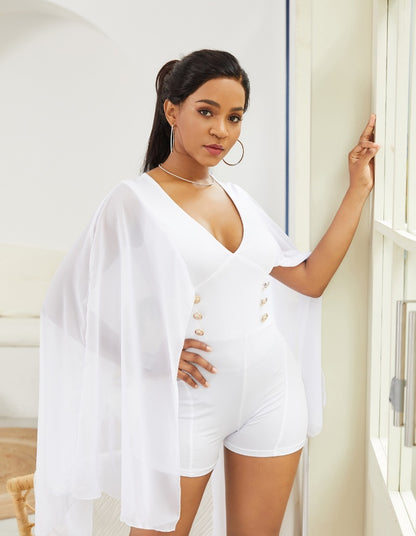 Women’s V-Neck Short-Sleeve Jumpsuit – Chic & Casual All-in-One