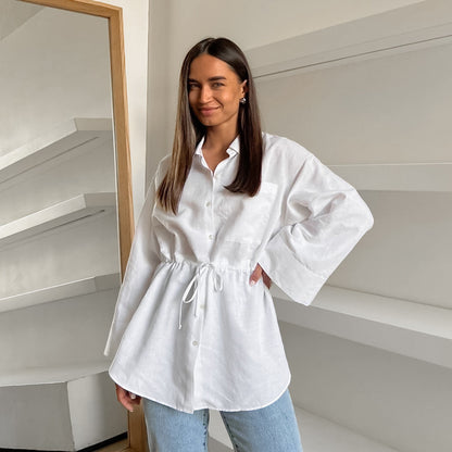 Women's Simple White Cotton And Linen Loose Lapels Shirt
