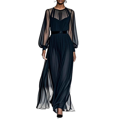 Sophisticated Black Two-piece Mesh Dress With A Cinched Waist