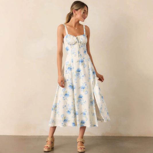 Backless Tie Slit Spaghetti Strap Dress Women