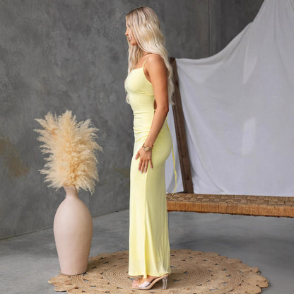 Backless Cross Tie Low Waist Bodycon Maxi Dress