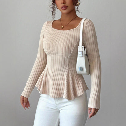 Women's Long-sleeve Bottoming Shirt With Hollowed-out Back And Long Sleeves