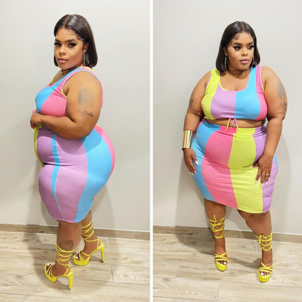 Sleeveless Color-Printed Pencil Skirt Trendy Elegant Plus-Size