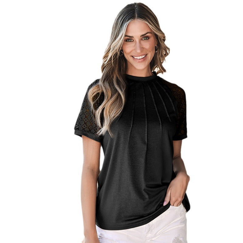 Women's Comfort And Casual-style Short-sleeved Lace Top