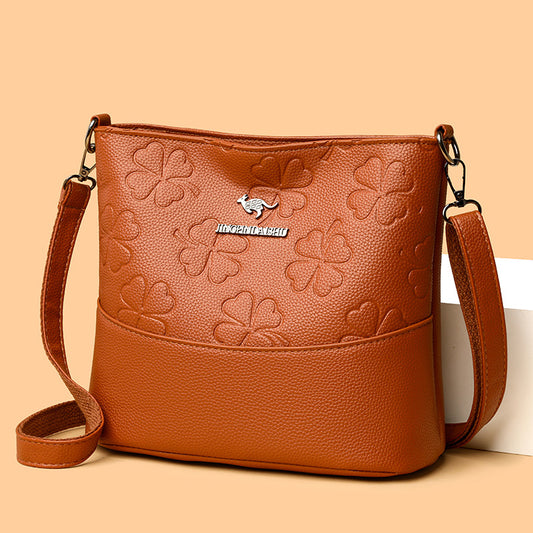 Multi-layer Soft Leather Bucket Large Capacity Women's Shoulder Messenger Bag