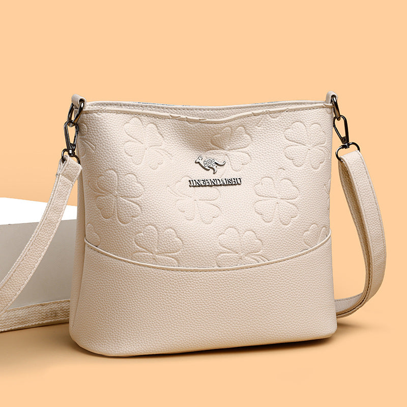 Multi-layer Soft Leather Bucket Large Capacity Women's Shoulder Messenger Bag