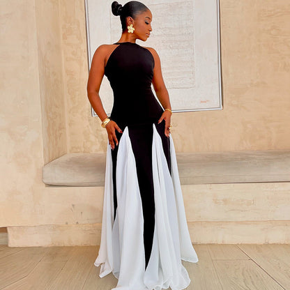 Sexy Crew-neck Sleeveless Slim-fit Asymmetrical Maxi Dress