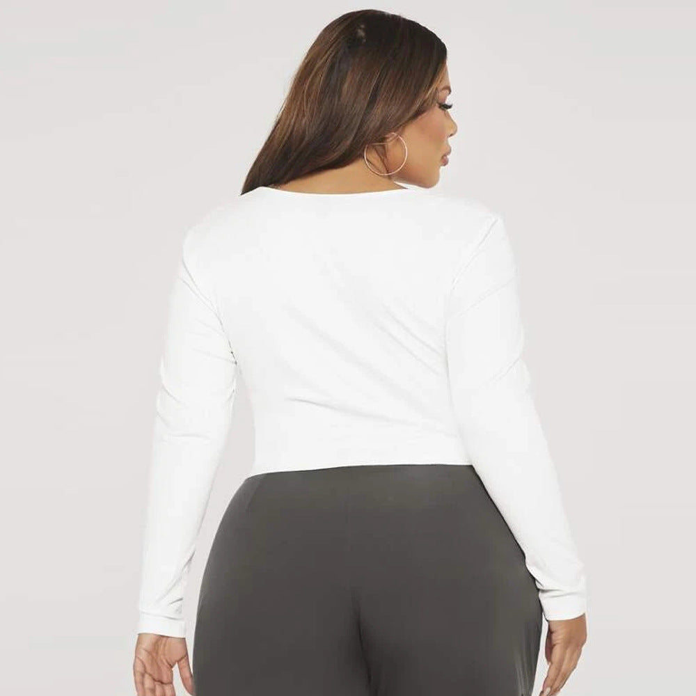 Women's Slim Fit Slit Stretch Knit Casual Versatile Long Sleeve Top