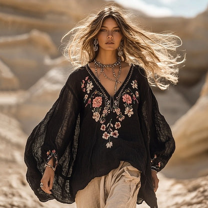 Bohemian Style Patchwork Art Print Loose Shirt