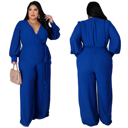 Relaxed-fit Straight-leg Solid-color Jumpsuit With Belt
