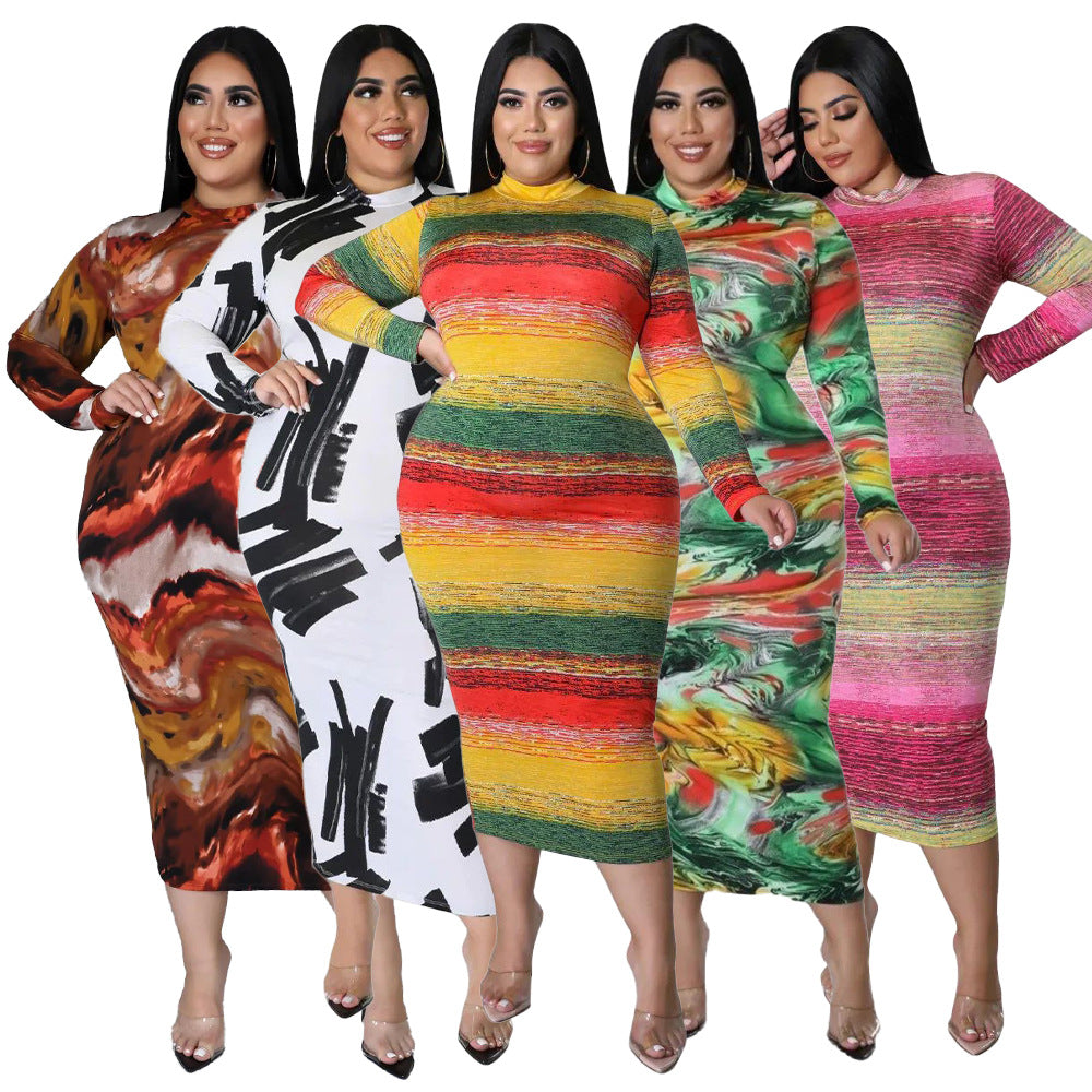 Tight-fitting Sexy Printed Plus-size Dress