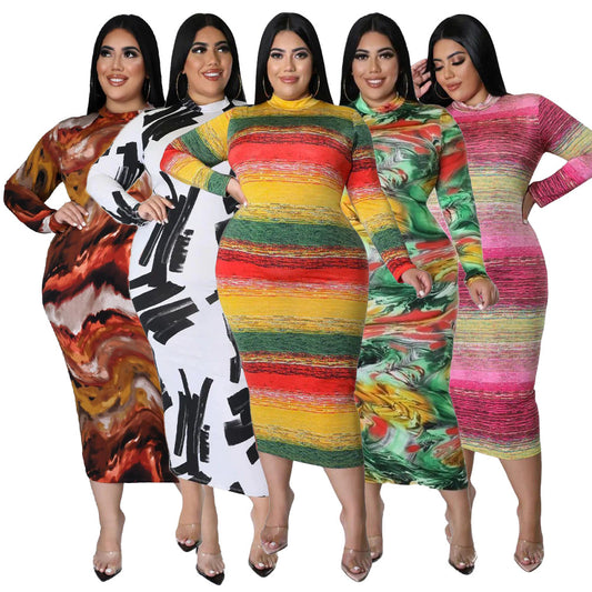 Tight-fitting Sexy Printed Plus-size Dress
