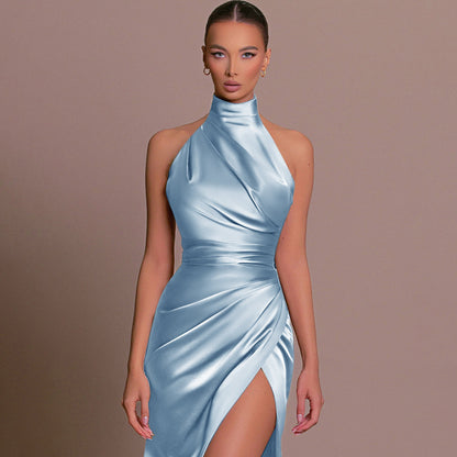 Satin One-shoulder Trailing Dress For Women