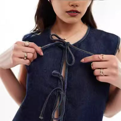 Fashion Rope Sleeveless Women's Denim Vest