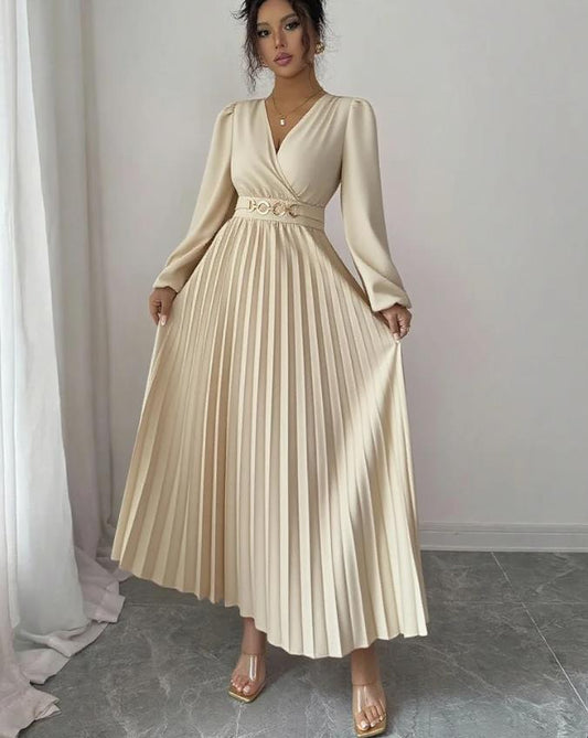 Women's Solid-color Casual Chic V-neck Dress