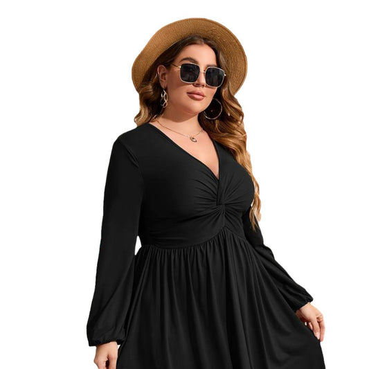 Plus Size Women's Elegant V-neck Dress