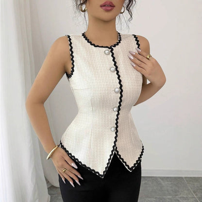 New Color-block Round-neck Sleeveless Embroidered Vest