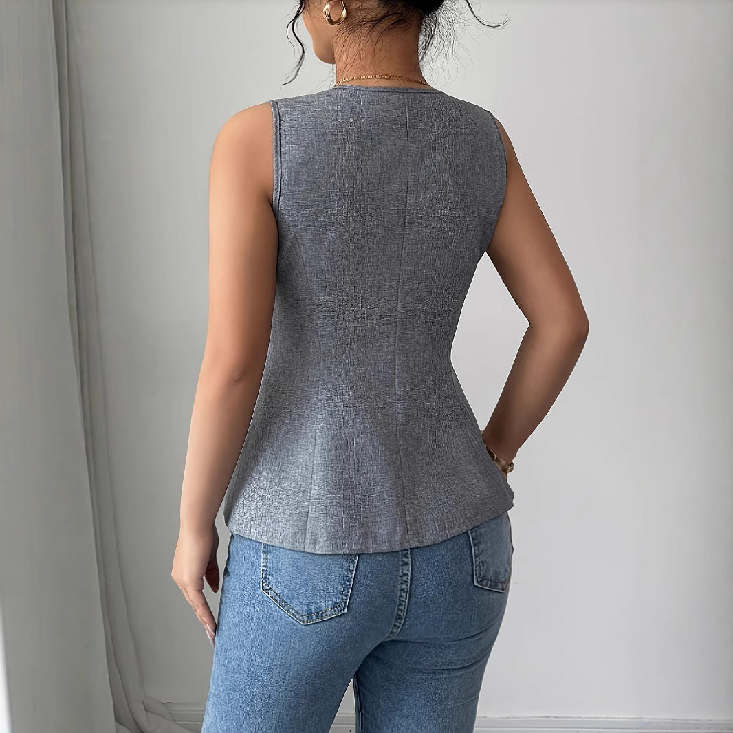 Sleeveless Rose Button Slim Vest Elegant Commute