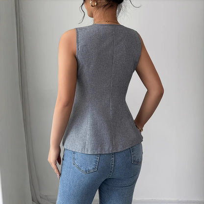 Sleeveless Rose Button Slim Vest Elegant Commute