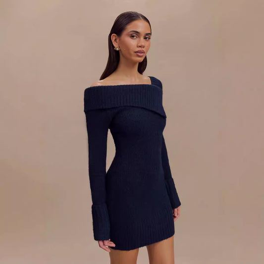 Dress Sweater Women's Long-sleeved Off-neck Knitted Tight Skirt