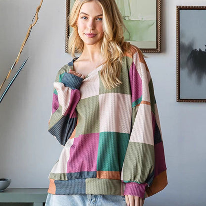 Women's Casual Versatile Color-blocked Round Neck Sweatshirt