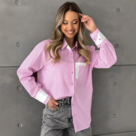 Oversize Loose Striped Blouse For Women