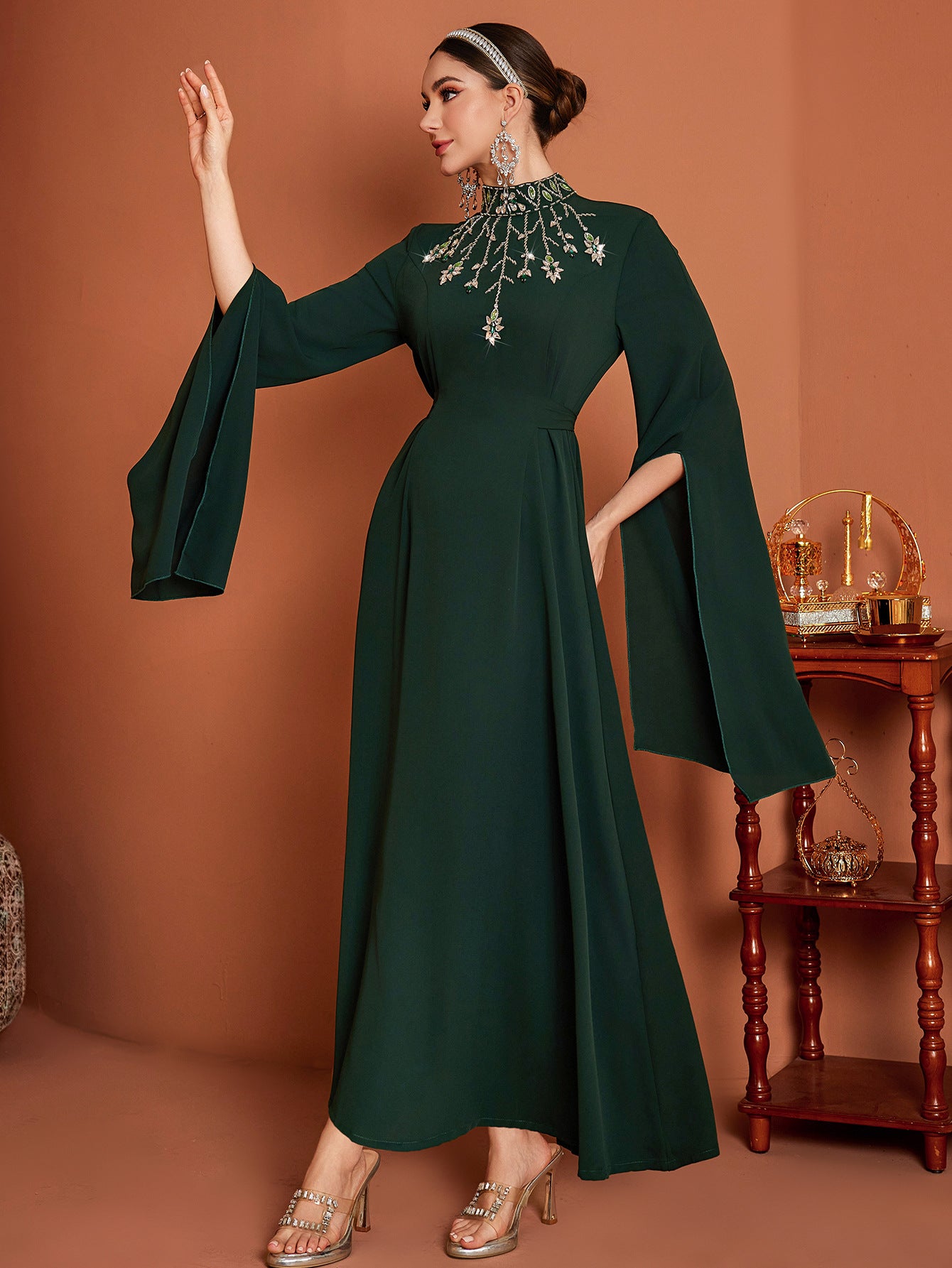Long Sleeve Seam Diamond Fashion Socialite Maxi Elegant Evening Dress