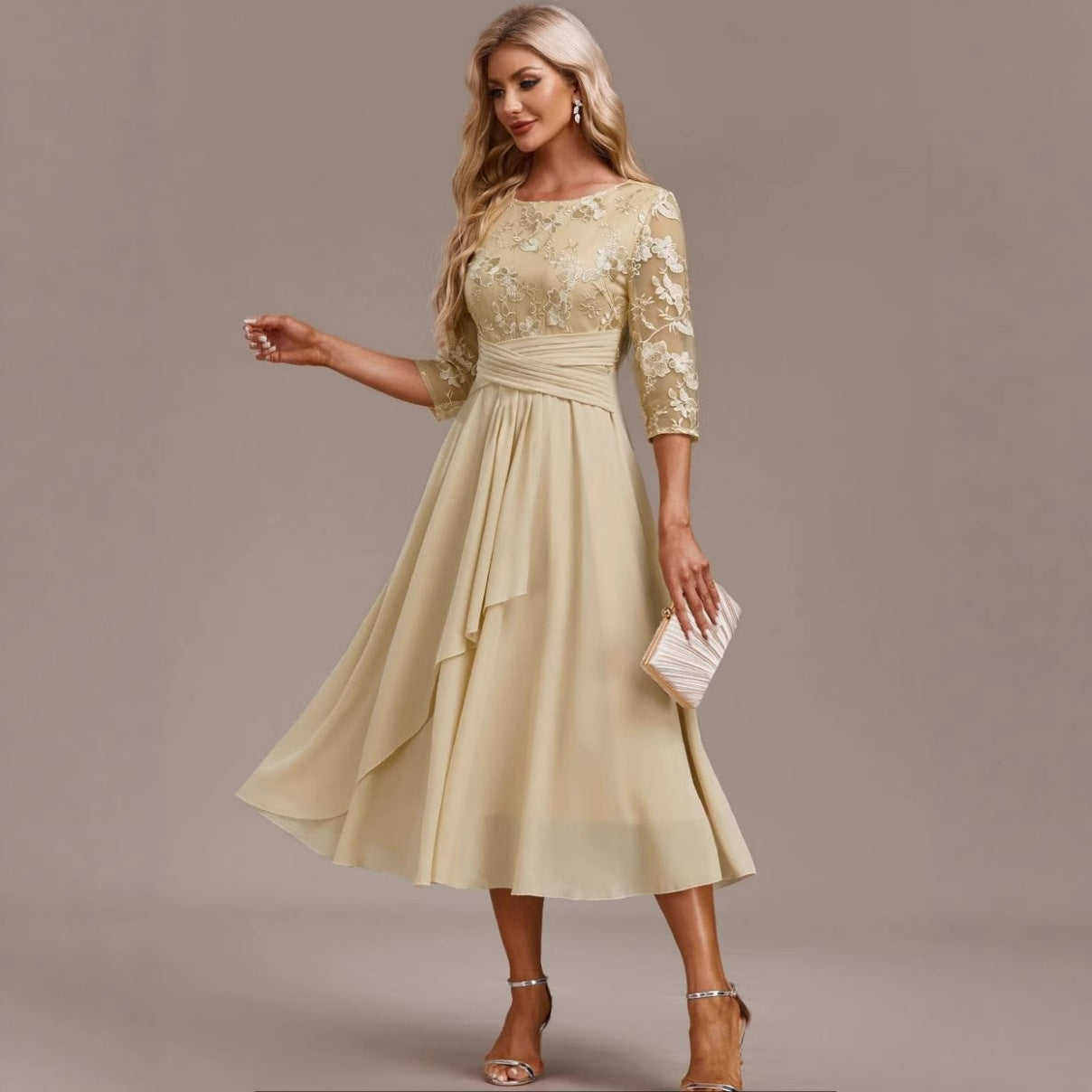 Round-neck Cross-border Spliced Elegant Lace Dress