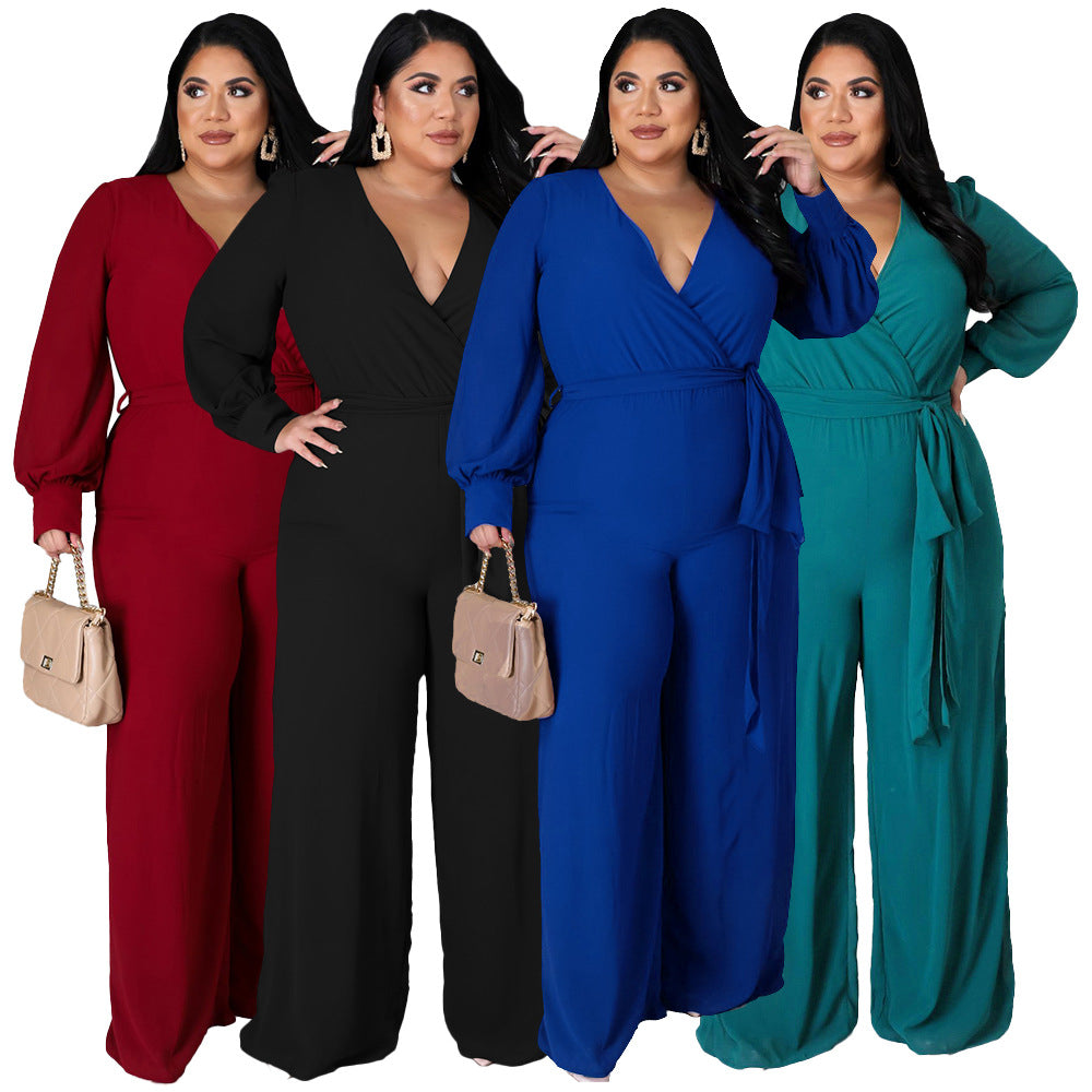 Relaxed-fit Straight-leg Solid-color Jumpsuit With Belt