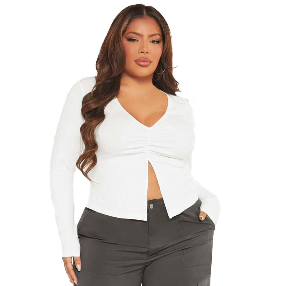 Women's Slim Fit Slit Stretch Knit Casual Versatile Long Sleeve Top