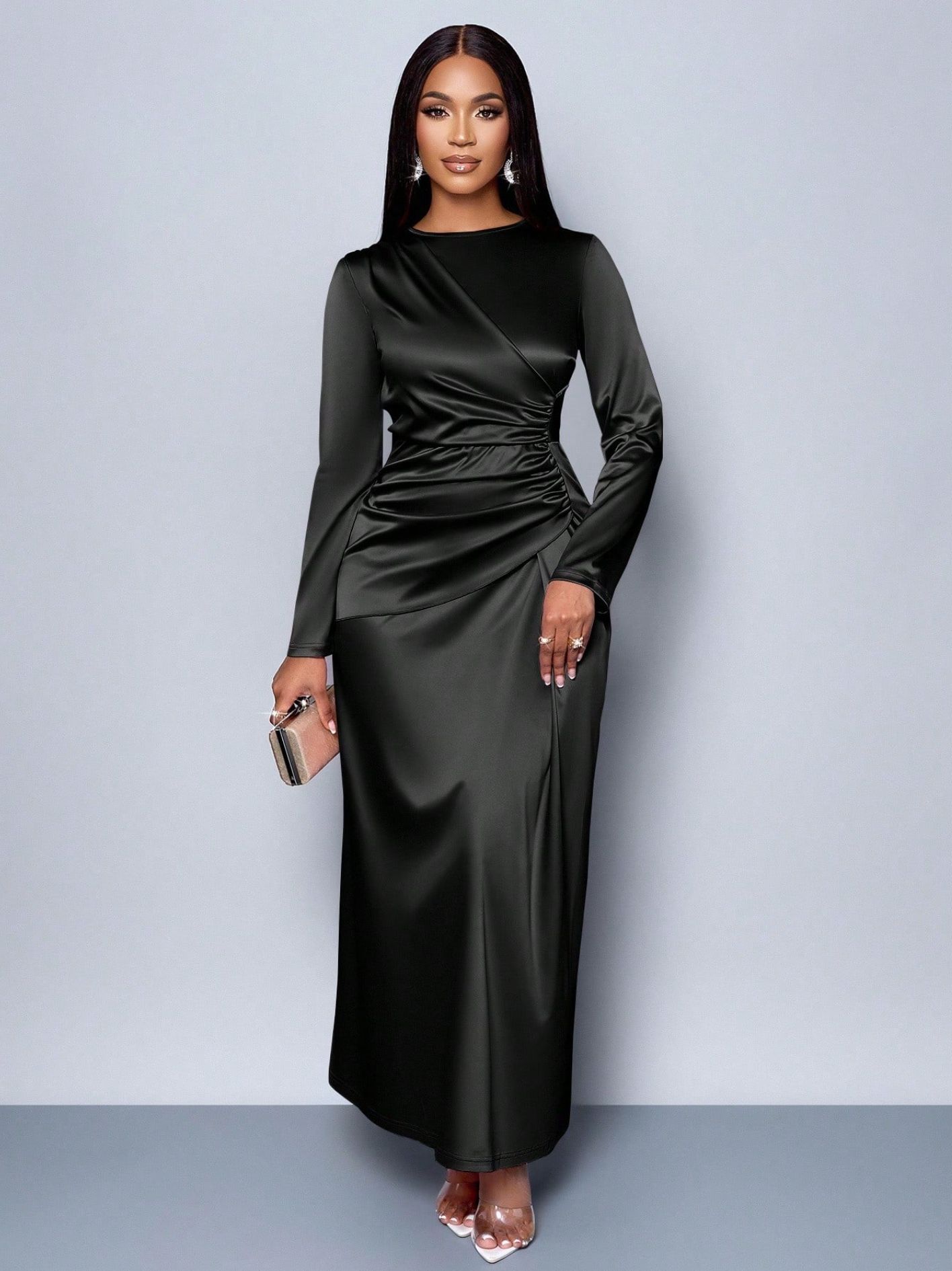 Womens Solid-Color Satin Fashionable And Elegant Dress