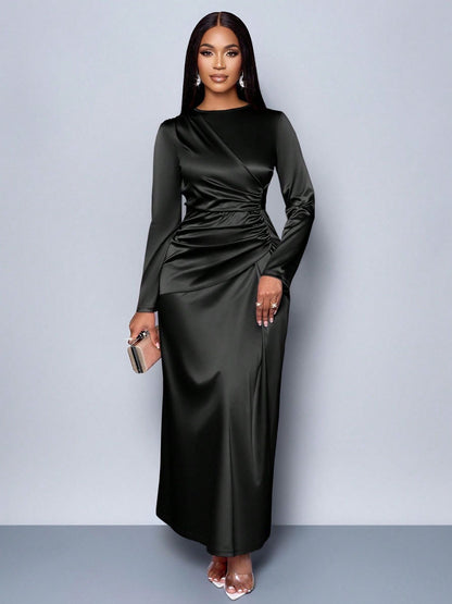 Womens Solid-Color Satin Fashionable And Elegant Dress