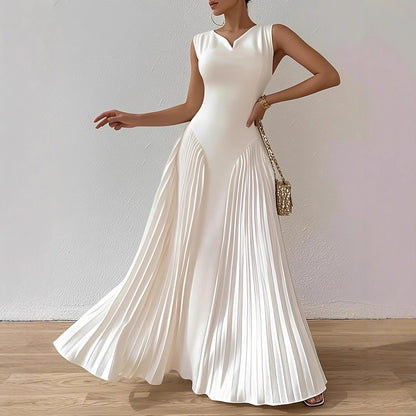 European And American-style Elegant Pleated Waist-cinching Maxi Dress