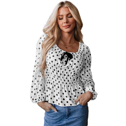 Women's Loose Bundle Casual Square Collar Polka Dot Long Sleeve Shirt