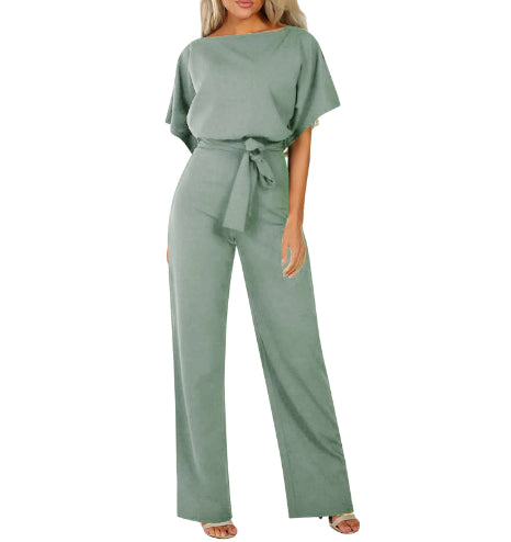 Sexy Women’s Short-Sleeve Straight-Leg Jumpsuit