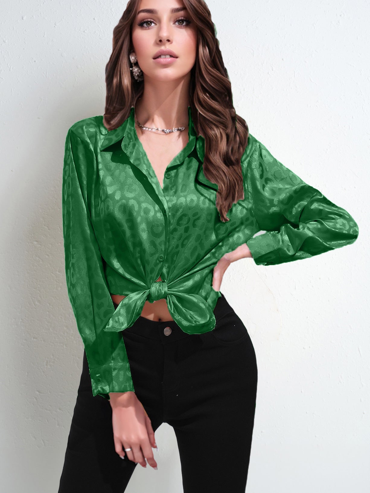 Faux Silk Shirt Top Long Sleeve