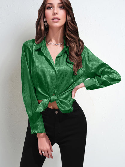 Faux Silk Shirt Top Long Sleeve