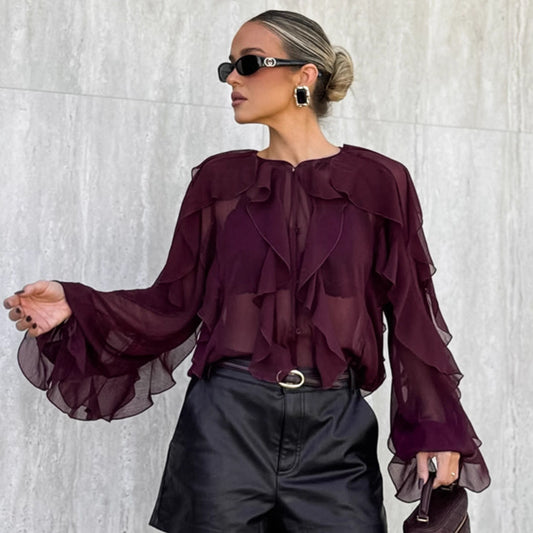 Fashionable High-end Layered Ruffle Blouse For Women