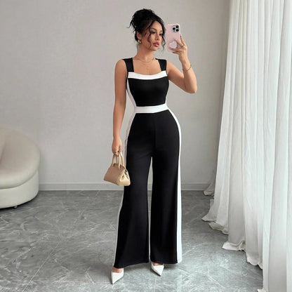 Women's Color-block Sleeveless Wide-leg Jumpsuit