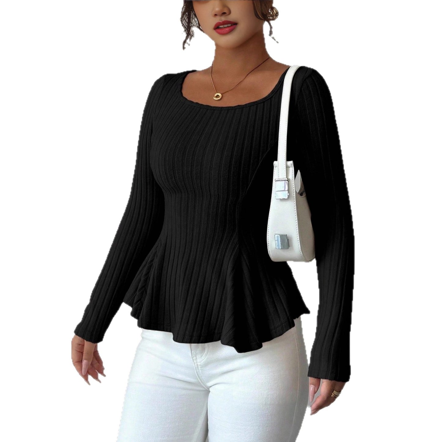 Women's Long-sleeve Bottoming Shirt With Hollowed-out Back And Long Sleeves