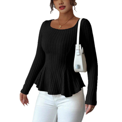 Women's Long-sleeve Bottoming Shirt With Hollowed-out Back And Long Sleeves