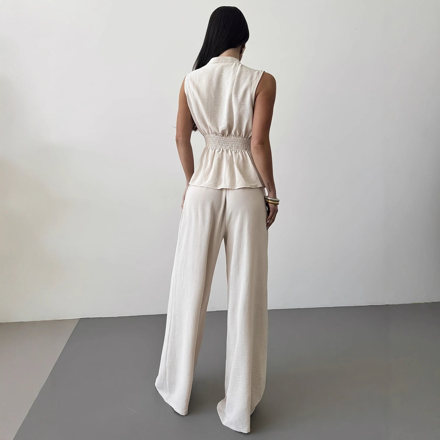 Lace-up V-neck Vest Top And Pants Two-piece Set