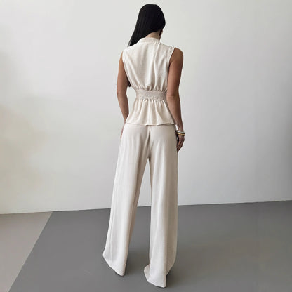 Lace-up V-neck Vest Top And Pants Two-piece Set